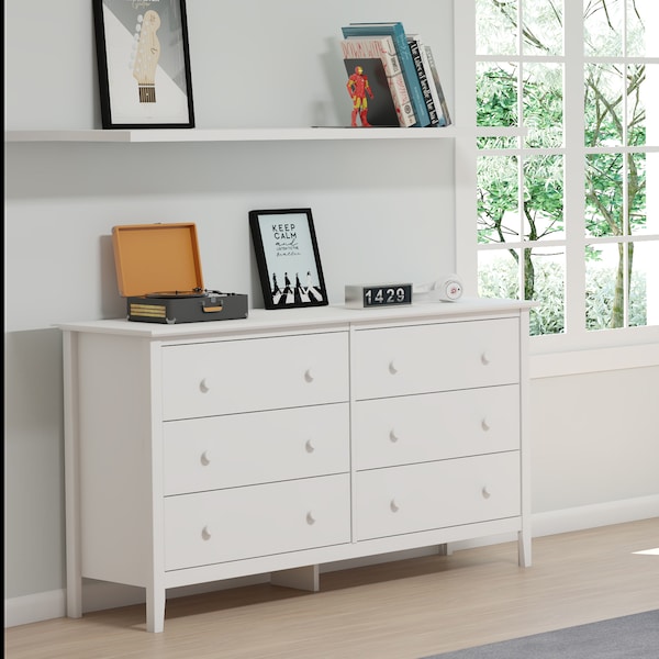 Simplicity Wood 6-Drawer Dresser, White